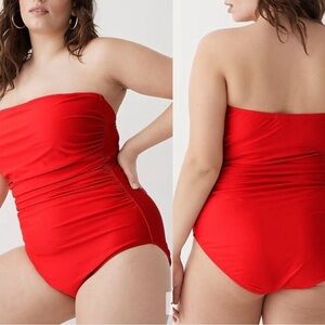 J.Crew Ruched Bandeau One-Piece Swimsuit Red Size 24